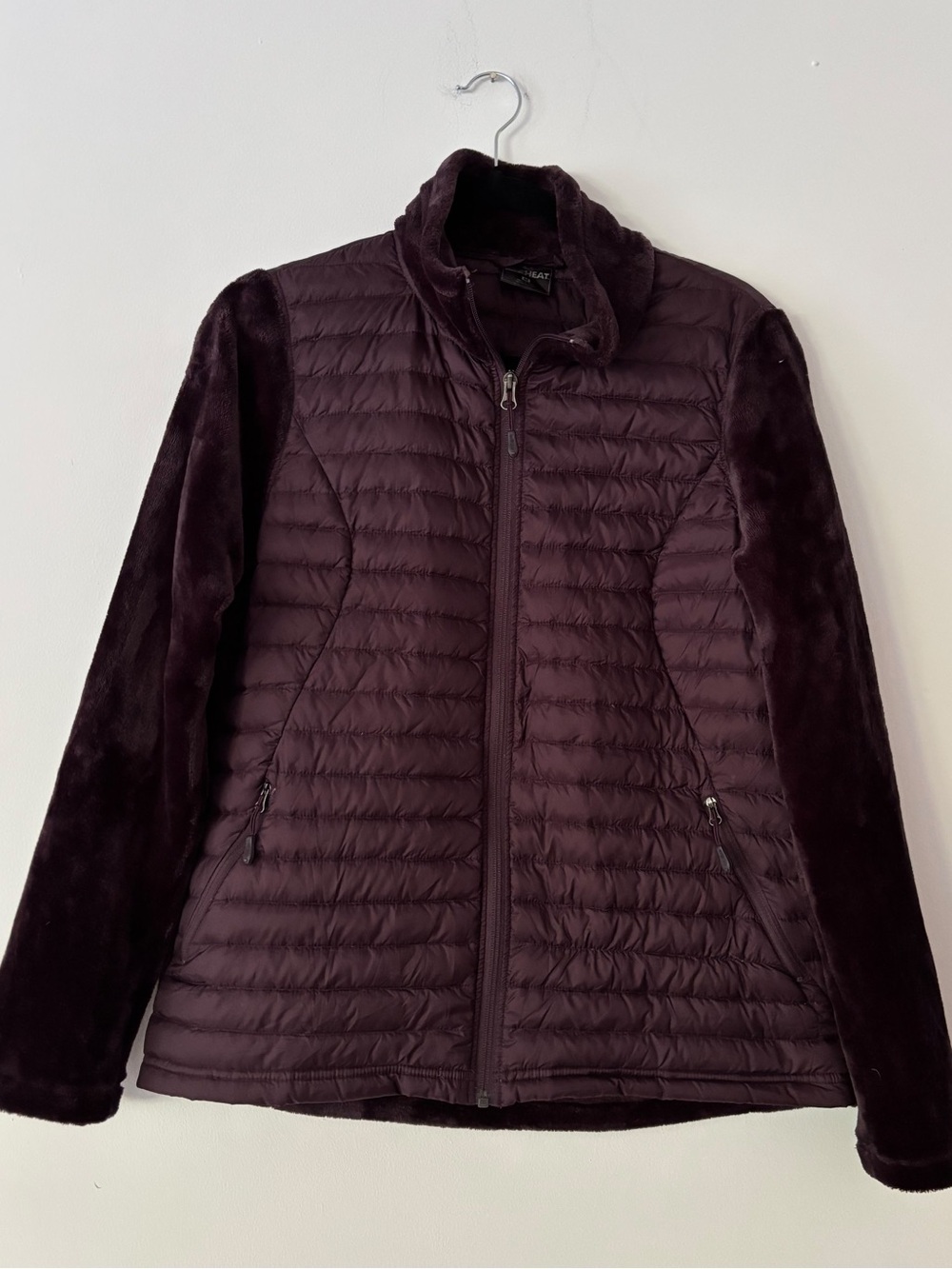 32 Degrees Heat Womens Down Jacket M Dark Purple Quilted Faux Fur Hybrid Plush
